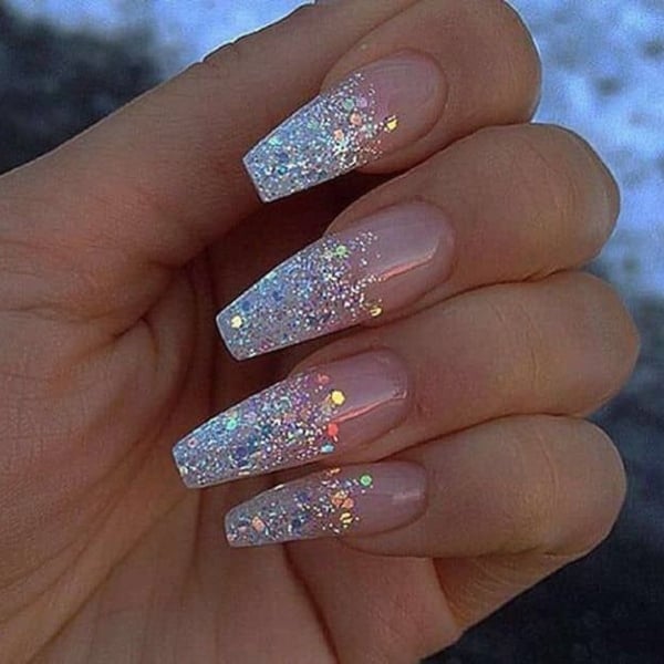 Coffin Glitter Ombre Nails