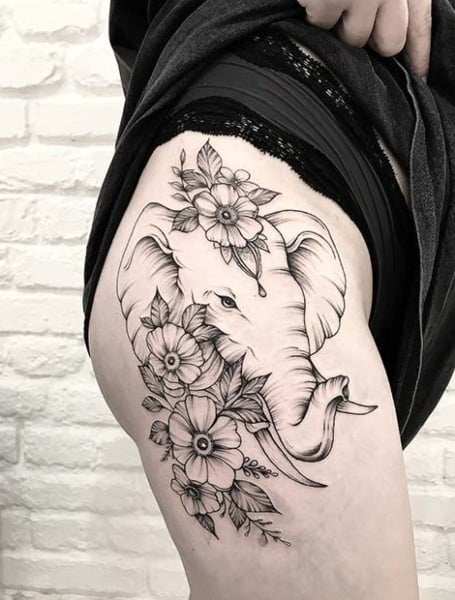 Elephant Thigh Tattoo (1)