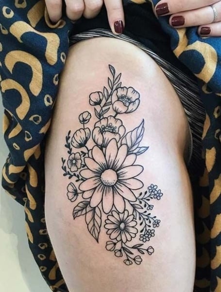 Flower Thigh Tattoo