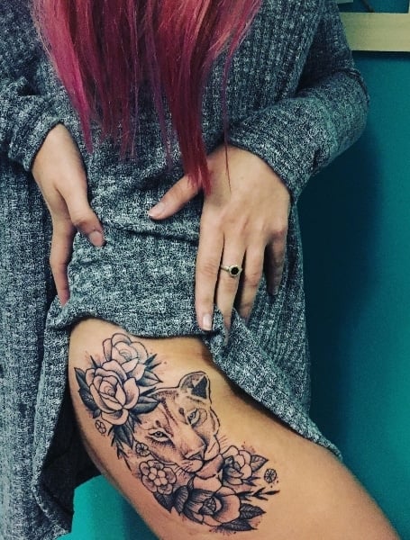 Lioness Tattoo Thigh (1)