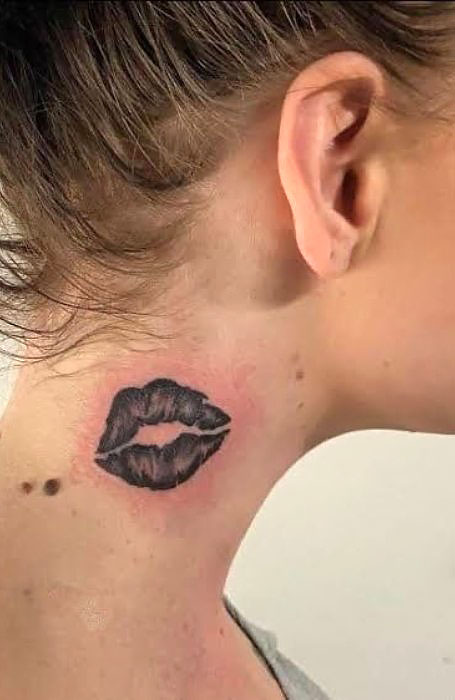 Kat Von D  Big thank you to mikeyctattoo for tattooing this immaculate  black lipstick print of my love prayers on my neck   Facebook