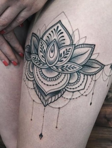 Lotus Flower Thigh Tattoo (1)