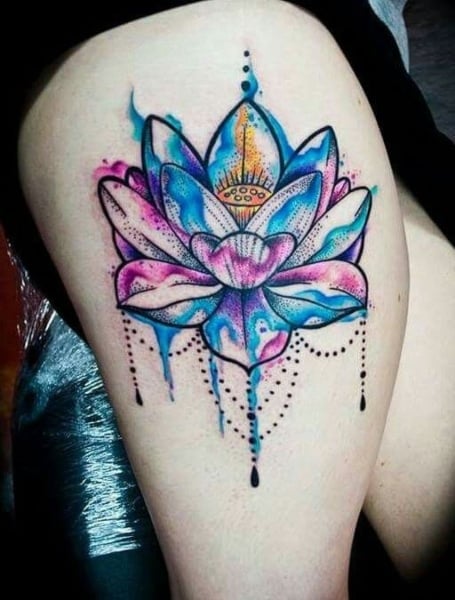 Lotus Flower Thigh Tattoo