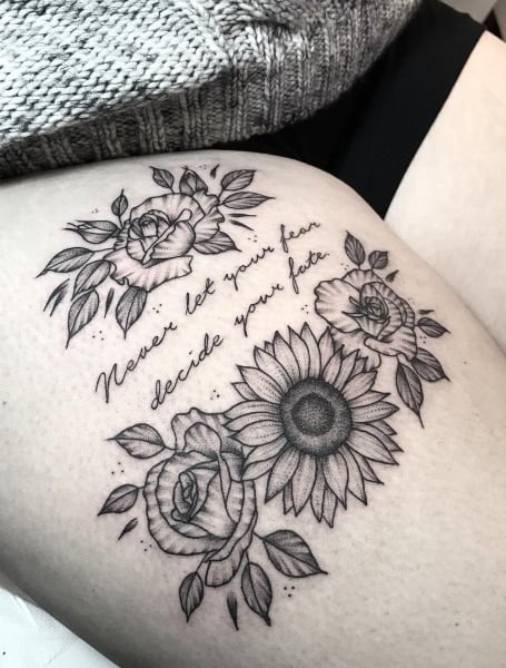 Meaningful Front Thigh Tattoos