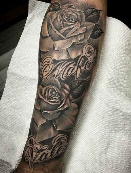 forearm rose tattoo for guys