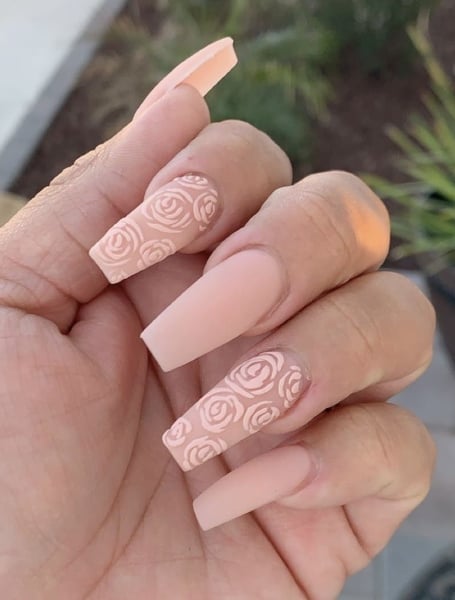 Nude Matte Nails With Floral Details