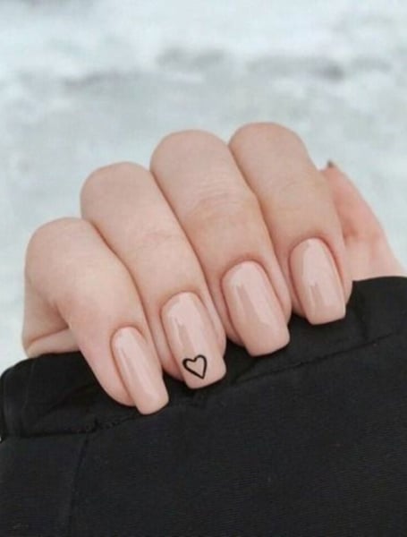 Nude And Heart Nails