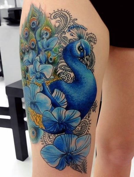 Peacock Thigh Tattoo (1)