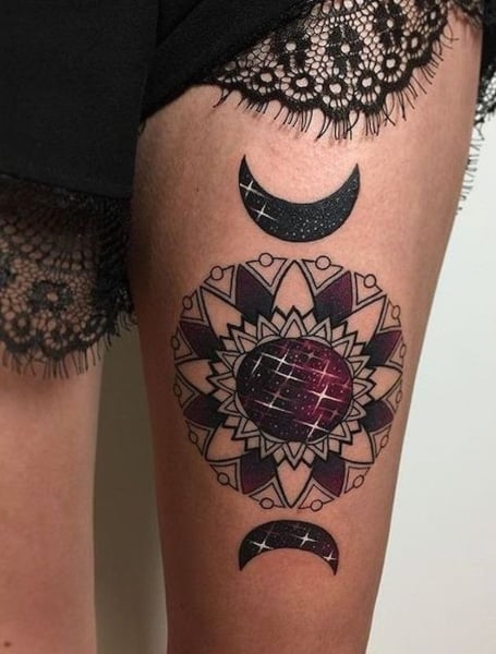 Sun And Moon Thigh Tattoo (3)