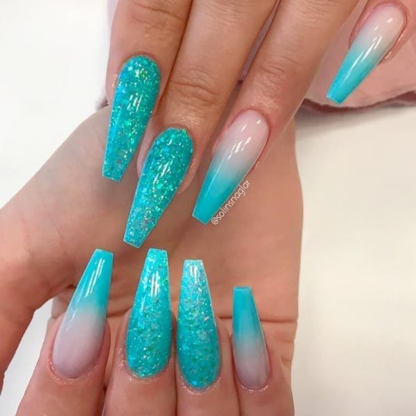 Teal Ombre Nails