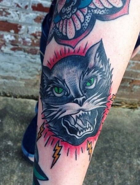 Black cat done by Ryan at red handed tattoo las vegas  rtattoos