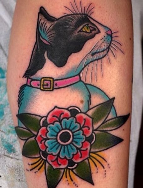 American Traditional Cat Tattoo 