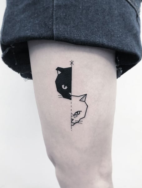 Black And White Cat Tattoo 