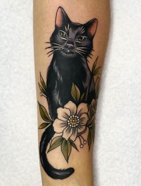Realistic Black Cat Tattoo - TATTOOGOTO