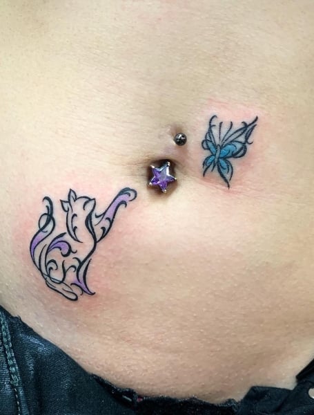 Cat Belly Button Tattoo 