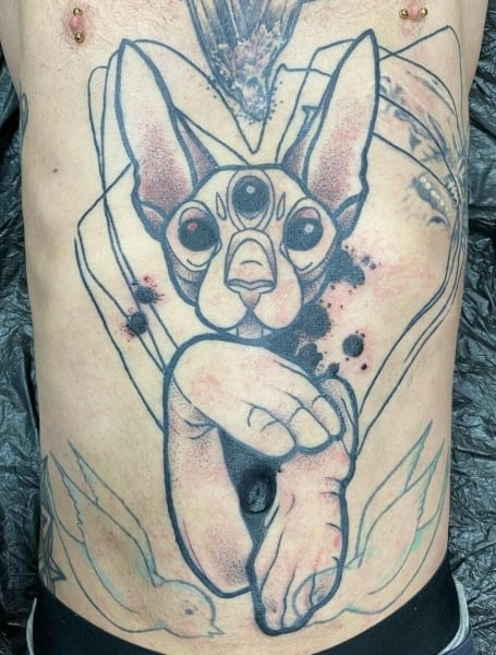 Cat Belly Button Tattoo