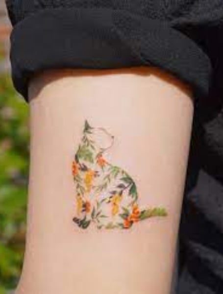 Cat Flower Tattoo 