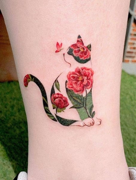 Cat Flower Tattoo 