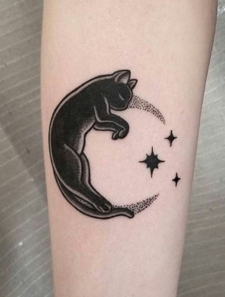 Cat Moon Tattoo