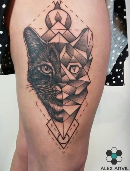 Geometric Cat Tattoo 