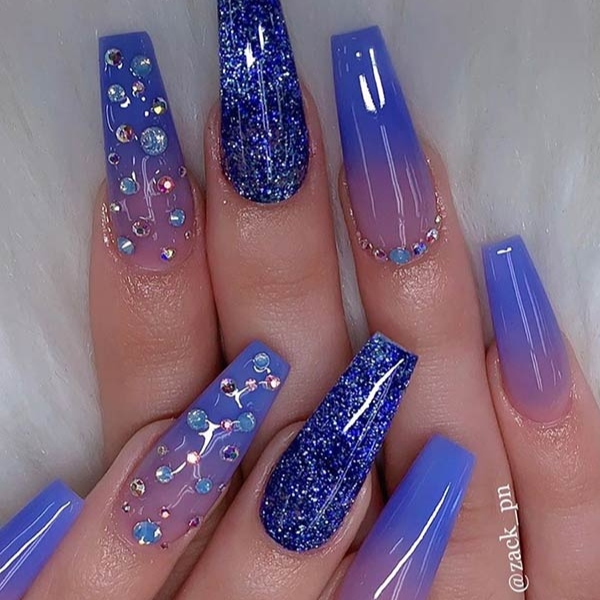 Glitter Royal Blue Coffin Nails (2)