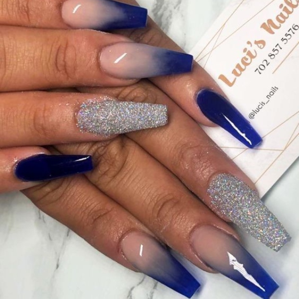 Grey And Royal Blue Nails