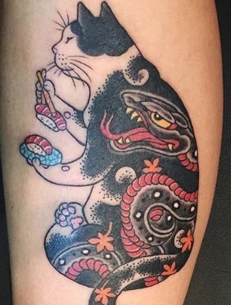 Japanese Cat Tattoo 