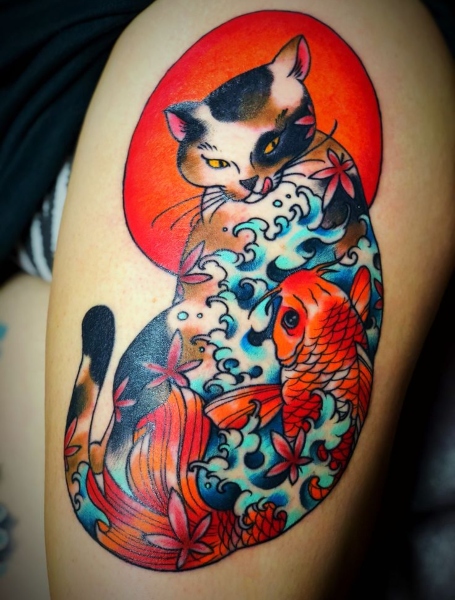 Japanese Cat Tattoo 