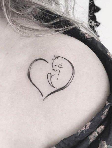 Line Art Simple Cat Tattoo 