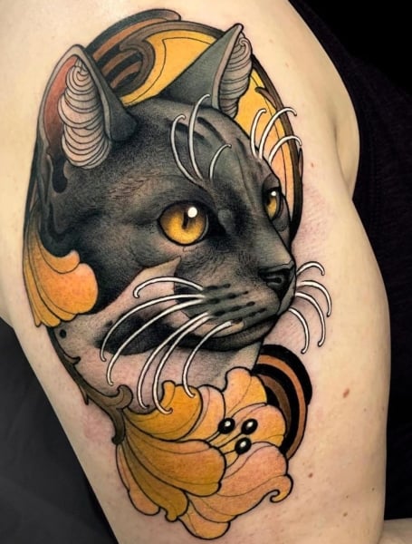 Neo Traditional Cat Tattoo 