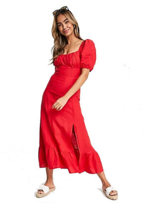Red Puff Sleeve Dress