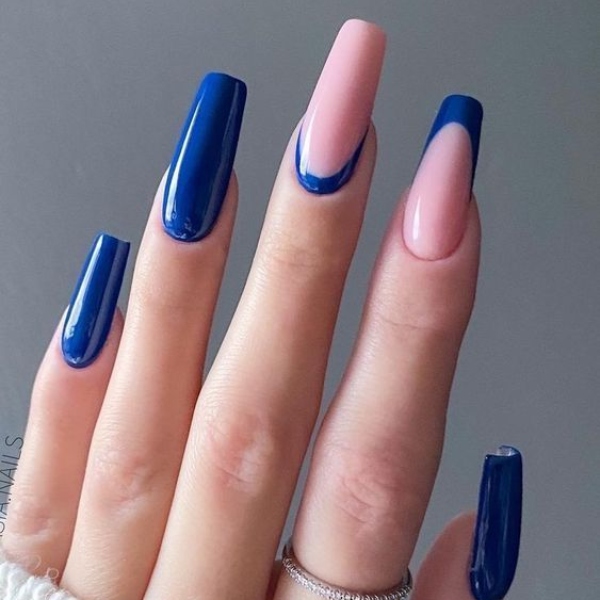 Royal Blue French Tip Nails (1)