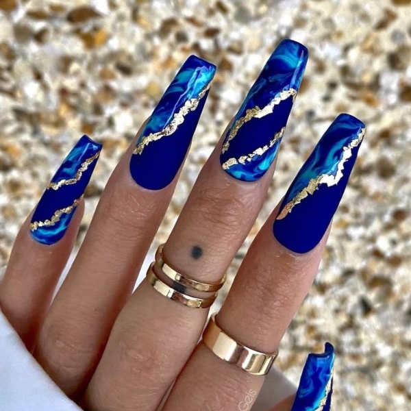 Royal Blue Marble Nails