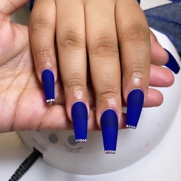 Amazon.com: Coolnail Professional Dark Royal Blue Coffin Nails Extra Long  Matte Press on Ballerina False Nails Frosted Sharp Fake Fingers Party nails  : Beauty & Personal Care