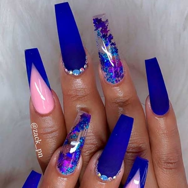 Royal Blue Nails With Diamonds