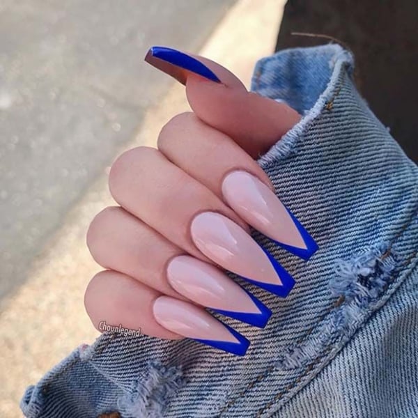 Royal Blue Nails With Nude 