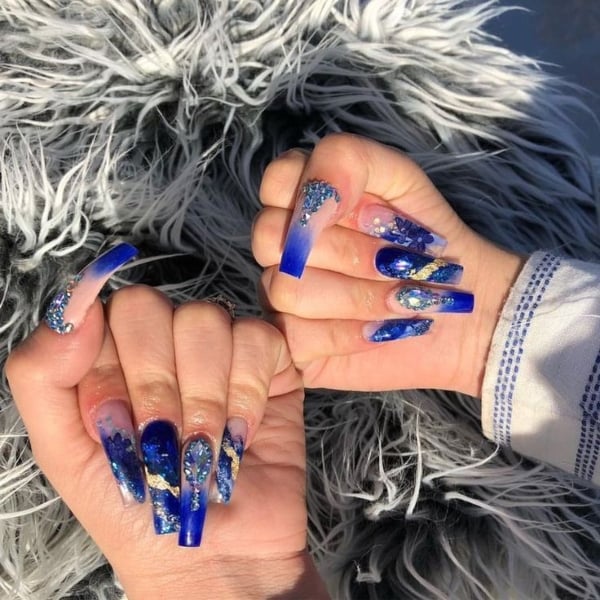 Royal Blue Nails With Rhinestones (1)