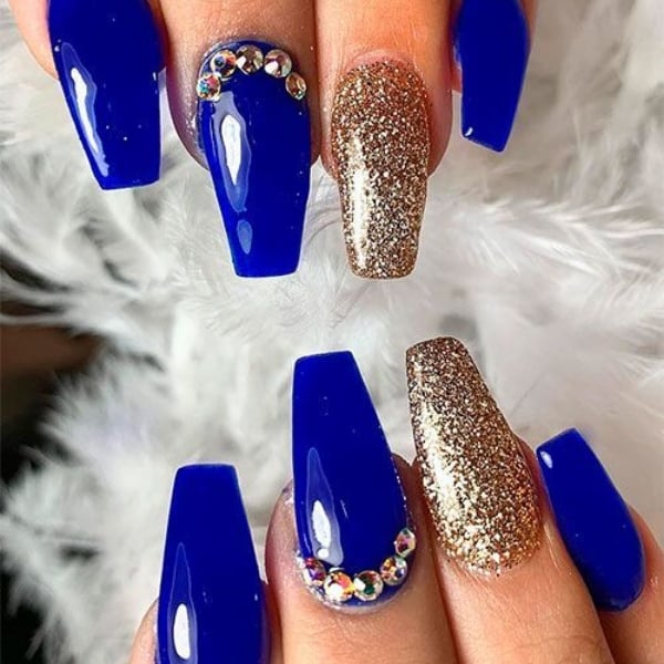 Royal Blue And Gold Nails