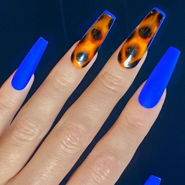 Royal Blue And Orange Nails (1)