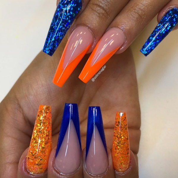 Royal Blue And Orange Nails