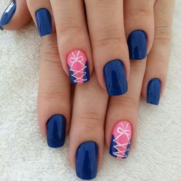 Royal Blue And Pink Nails