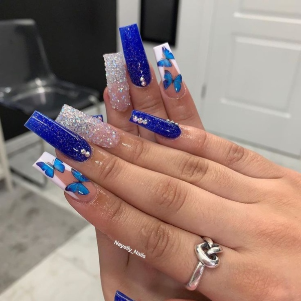 Royal Blue And Silver Nails (1)