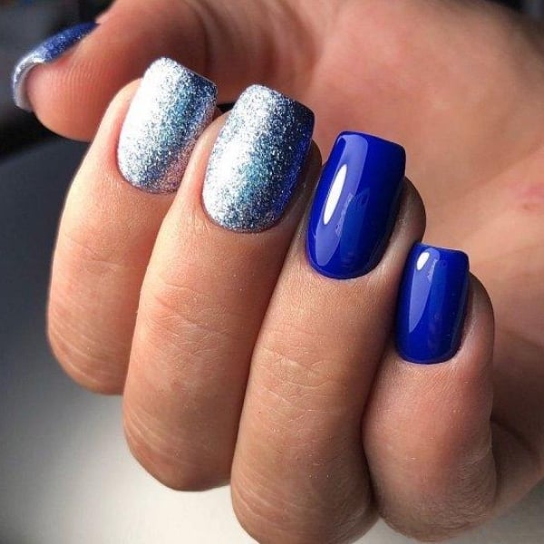 Royal Blue And Silver Nails 