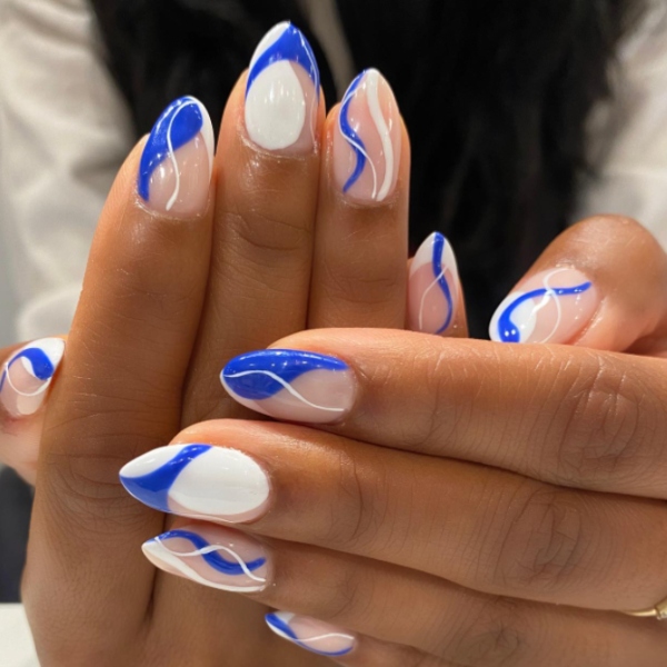 Royal Blue And White Nails