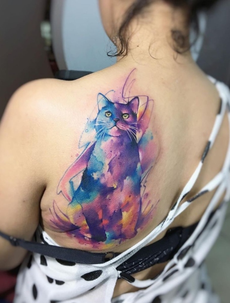 Watercolor Cat Tattoo 