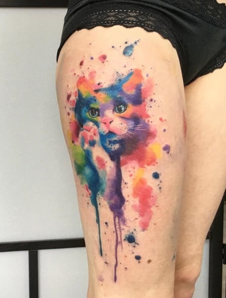 Watercolor Cat Tattoo