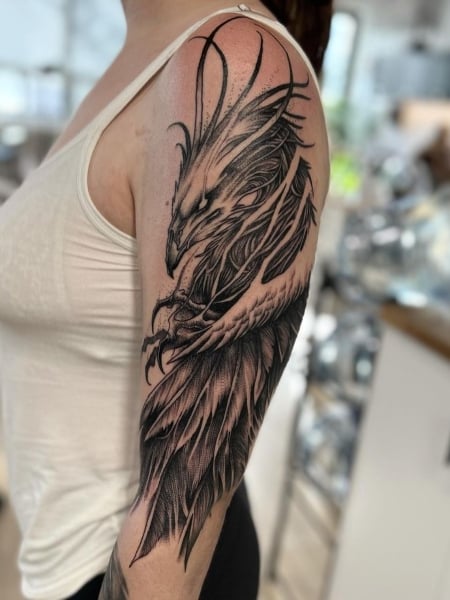Black And Grey Phoenix Tattoo (1)