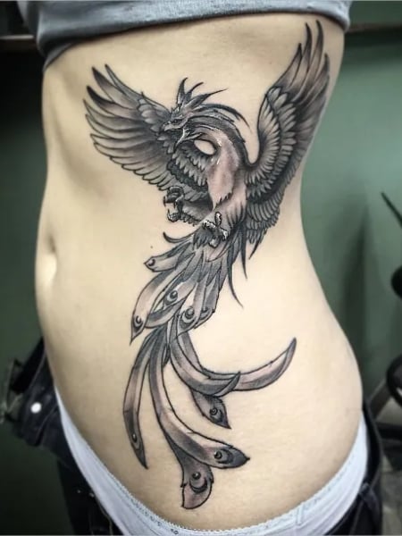 Black And Grey Phoenix Tattoo