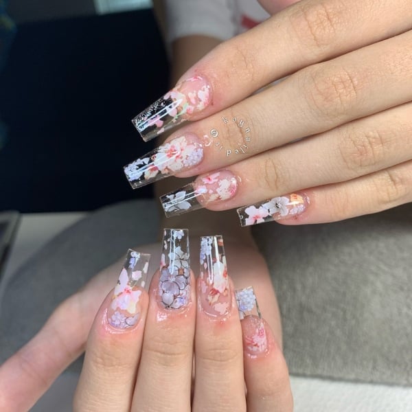 Clear Nails With Flower