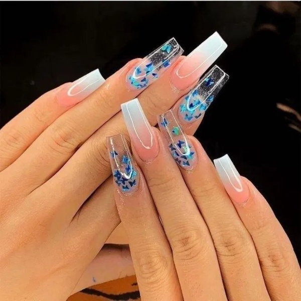 Press On Nails | Blue and Shimmery with Crystals | Custom Nail Design | eBay